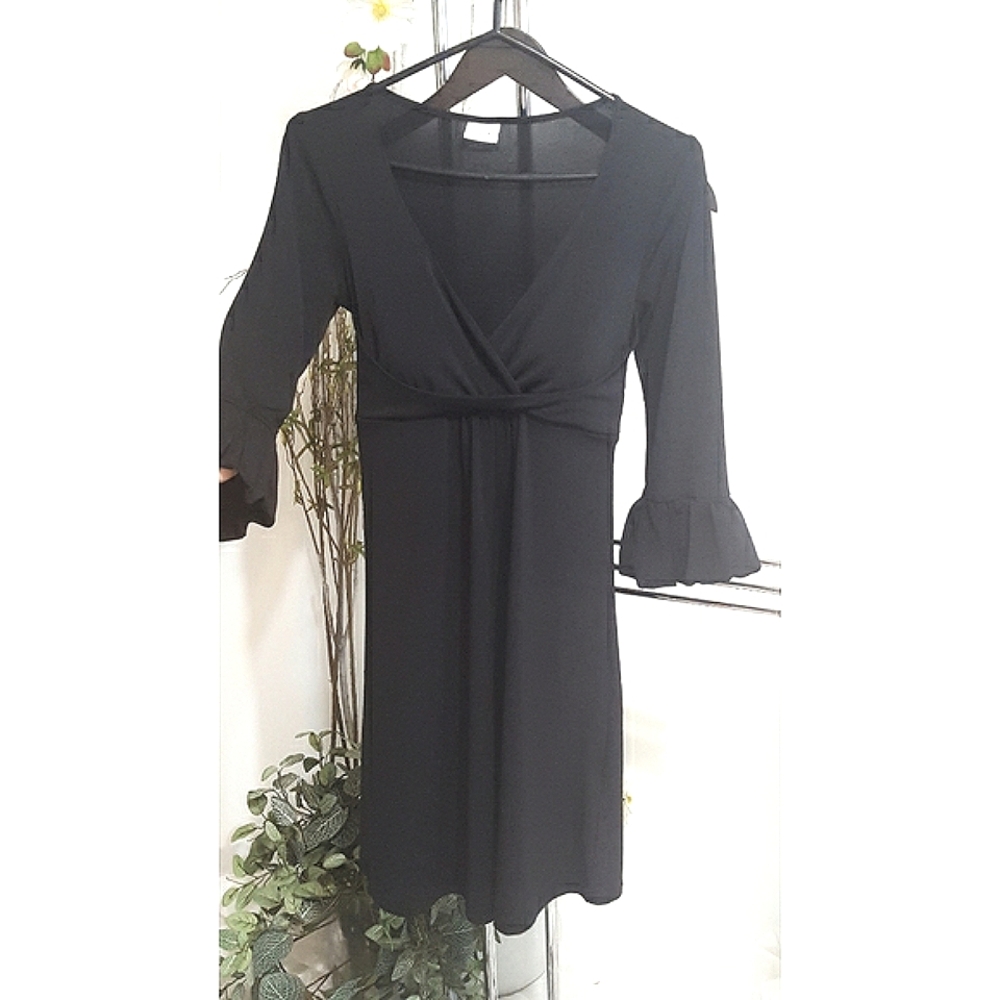 Suzy🖤Black Long V-neck Long Sleeve  Dress